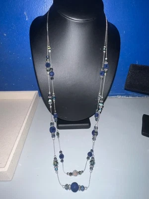 NWT CHICOS Multi-strand Silver-tone Chain Necklace w/ Velvet & Faceted Beads - Image 1 of 4