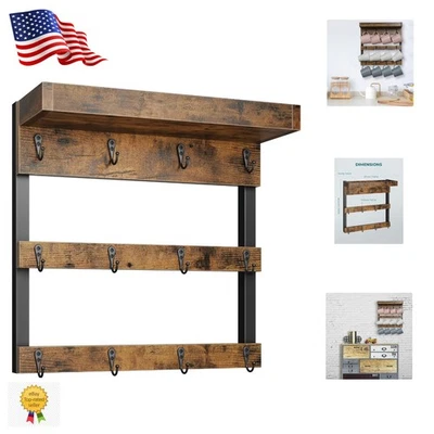 Elegante Portavasos Rústico con 12 Ganchos y Estante Superior - Expositor Café Montaje en Pared Foto 1 de 4