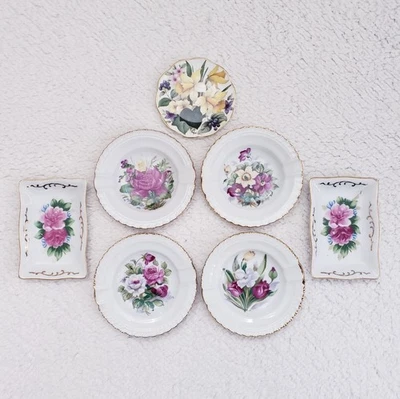 Lote Mixto de 7 Platos Florales de Baratija - Davar Japón, Guirnalda de Dresde, China de Hueso Foto 1 de 4