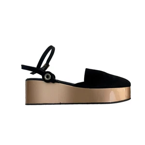 Ivy Kirzhner 8.5 Black Suede Wedge Platfrom Chunky Heel Shoes Sandal Ankle Strap - Picture 1 of 9