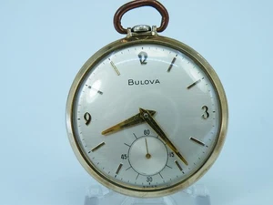 1965 Bulova Cal 16AB 10k Rolled Gold Satin POCKET WATCH 17j RUNS Well NR - Picture 1 of 11