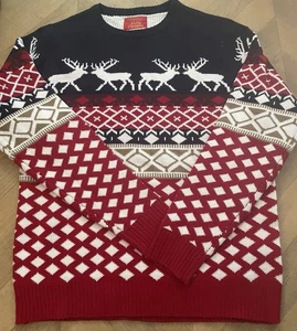 Christmas Jumper, Noroze  Men’s, Red Blue White Tan  Reindeer & Patterns Size XL - Picture 1 of 9