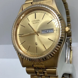 Citizen CQ President Watch Men 36mm Dial Gold Tone Daydate Round New Battery - Picture 1 of 6