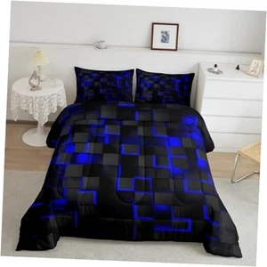 Blue and Black Bedding Set Size Light Geometric Comforter Set King Multi 33 - Picture 1 of 7