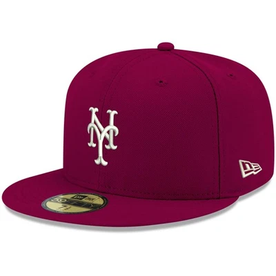 Men's New Era Cardinal New York Mets White Logo 59FIFTY Fitted Hat - Image 1 of 4