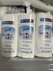 Secret Whole Body Aluminum Free Sensitive Deodorant Unscented 2.4oz Lot Of 3 - Picture 1 of 1
