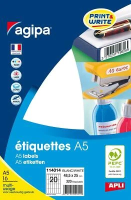 [114014-6] Agipa Lot de 6 Etuis de 16 feuilles A5 de 320 étiquettes multi-usa...