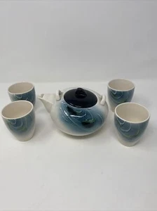 SEYEI Fine China Tea Set with Tea Pot and 4 Cups VINTAGE MCM Mid Century Blue - Picture 1 of 7