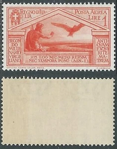 1930 REGNO POSTA AEREA VIRGILIO 1 LIRA GOMMA BICOLORE NO LINGUELLA - RE21-5 - Picture 1 of 1