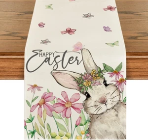 Daisy Bunny Rabbit Easter Table Runner, Seasonal Spring Kitchen Dining Table Dec - Picture 1 of 12