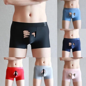 Sexy Mens Boxer Briefs Ice Silk Underwear Shorts Breathable Pouch Underpants - Picture 1 of 18