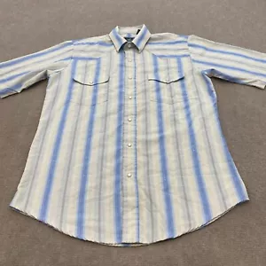 Roper Western Shirt Mens Medium Blue Gray Striped Peal Snap Long Sleeve Pockets - Picture 1 of 12