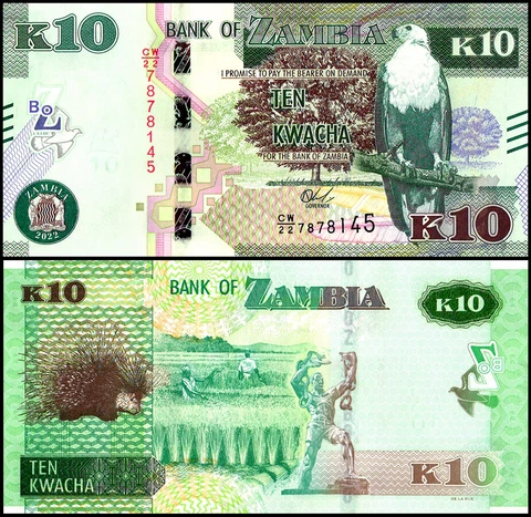 Zambia 10 Kwacha, 2022, P-58a.4, UNC Cover