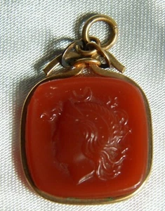 Victorian Watch Fob Pendant Roman Centurion Soldier 10k Yellow Gold Agate Cameo - Picture 1 of 5