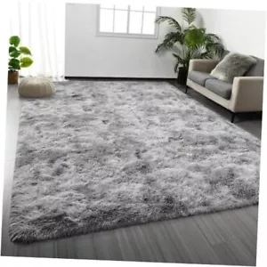 Large Shag Area Rugs 5 x 8, Tie-Dyed Plush Fuzzy 5 x 8 ft Tie-dyed Light Grey - Picture 1 of 7