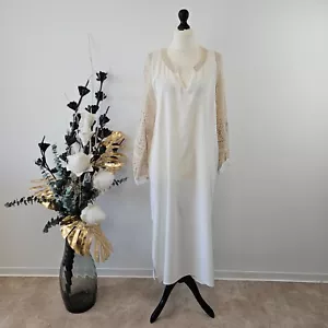 Italy Kleid Leinen Maxikleid mit Häkelspitze u. Seitenschlitz Gr. 42 44 46 Beige - Bild 1 von 8