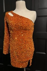 Vestido Vnaix Naranja Quemado Lentejuelas Un Hombro Baile de graduación Formal Vestido de Vacaciones Talla Jr 0 - Imagen 1 de 6