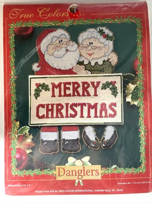 Kit Punto de Cruz Contado Colores Verdaderos Feliz Navidad Santa Mrs Claus Colgantes Foto 1 de 4