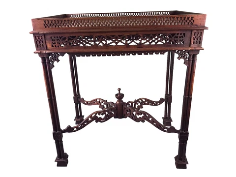 Antique  Chippendale Chinese Fretwork Carved Wood Wooden Tea / Occasional Table Cover