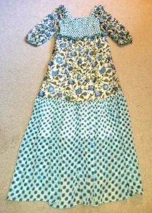 Womens Dress-TAYLOR-cream/blue/grn floral silky smocked tiered Boho Prairie-4 - Picture 1 of 6