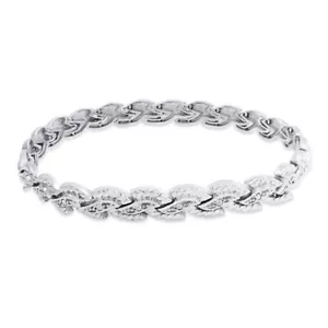 Round Natural Diamond Accent Braided Chain Bracelet 14K White Gold Plated Brass - Picture 1 of 3