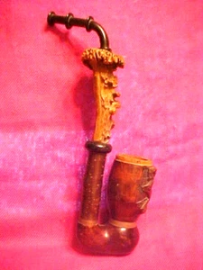 Unusual Carved w/Deer Vintage Wooden Pipe 12" Long Smoking, Appear unusued - Picture 1 of 5