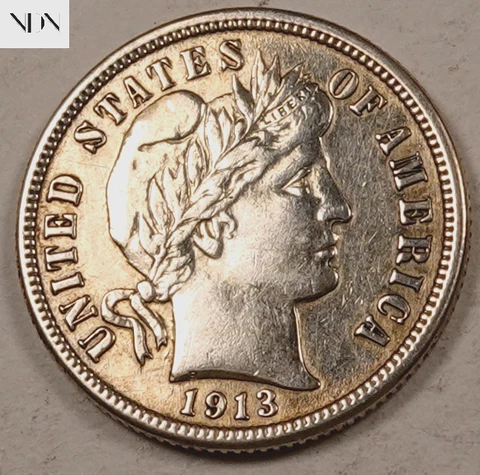 1913 Barber Dime - Uncirculated (Unc) - 90% Silver #D742 Cover
