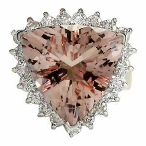 Huge Trillion Cut 12.43CT Peach Tourmaline With 1.41CT Brilliant CZ Party Ring
