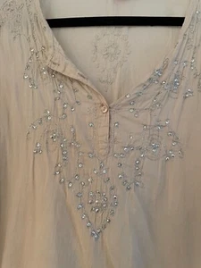 She's Cool Vintage Cotton Indian Embroidered Tunic Beige Putty Color - Picture 1 of 8