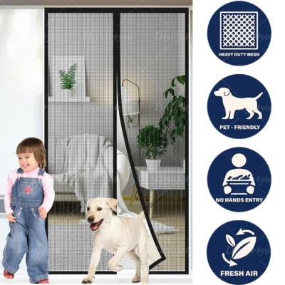 Magnetic Screen Door Mesh Curtain Durable Heavy Duty Mosquito Net Bug Hands Free - Image 1 of 4