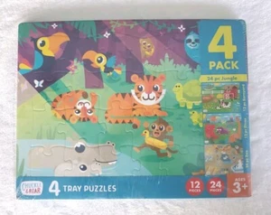 4 Pack Tray Puzzles Farm Scene Dinosaurs Jungle and Zoo 12-24 Pieces Ages 3+ - Picture 1 of 7