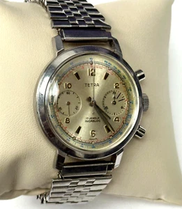Vintage TETRA Chronograph Manually Winding Stainless Steel Men's Watch WARRANTY - Picture 1 of 18