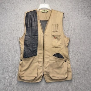 Bob Allen Shooting Trap Vest Mens Large Tan Khaki Leather Trim Outdoor Pockets - Picture 1 of 12