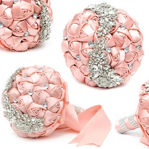 Brautstrauß Hochzeitsstrauß zartrosa rosa künstlich Strass Hochzeit Deko Strass - Bild 1 von 9