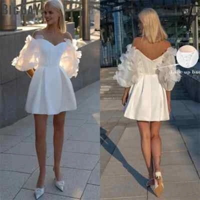 Elegant Short Wedding Dresses Sweetheart Half Sleeves 3D Flowers Bridal Gowns - Image 1 of 4