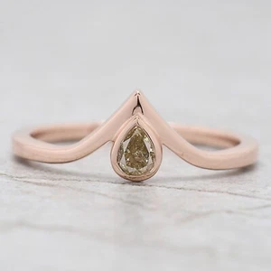 0.21 Ct Pear Cut Yellow Color Diamond Ring 14K Rose Gold Engagement Gift Ring - Picture 1 of 9