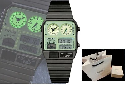 new Citizen Ø 40.6 x 32.5 s steel JG2147-85X Digi green Luminous dial Temp w/box - Image 1 of 4