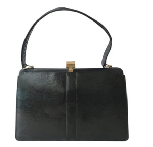 BOLSO DE MANO VINTAGE DE CUERO DE LAGARTO NEGRO MAPPIN & WEBB, FORRO DE GAMUZA GRIS GRIS - Imagen 1 de 12