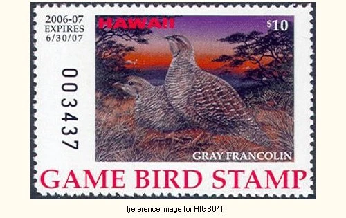 Selo D2K Hawaii Game Bird 2006-7 $10.00 (cinza francolin) - Imagem 1 de 1