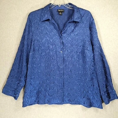 Maggie Barnes Blouse 2X 22/24 Crinkle Textured Blue Fabric - Image 1 of 4