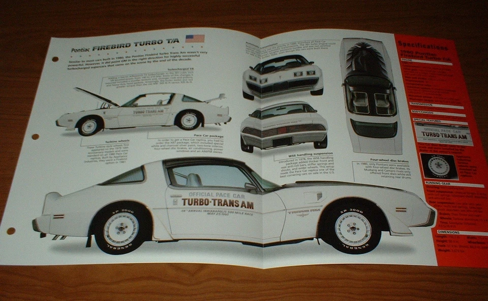 1980 PONTIAC FIREBIRD TURBO TA SPEC ЛИСТ БРОШЮРА ПЛАКАТ ПЕЧАТЬ ФОТО 80 T/A★★ - Изображение 1 из 1