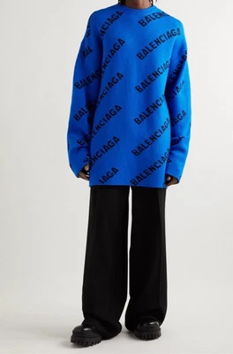 Suéter BALENCIAGA unisex oversize lana jacquard estampado logo - azul - S Foto 1 de 4