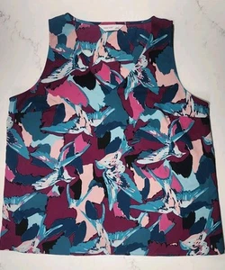 Nine West Women's Size Large Suit Blouse Print Sleeveless Top Front Lined - Picture 1 of 10