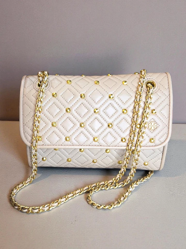 Tory Burch Fleming Quilted And Studded Leather Chain Strap Crossbody Handbag - Image 1 of 4