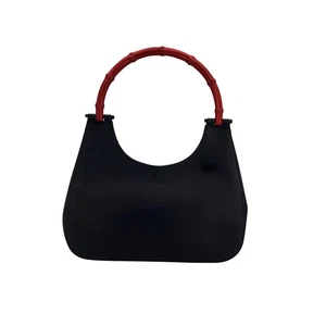 Borsa a mano Gucci Hobo in pelle nera con manico in bambù rosso - Imagen 1 de 6