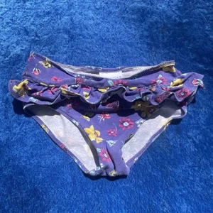Vintage 90s Swimsuit Bottoms Girls 7 Purple Floral Cotton Ruffle Cute - Picture 1 of 4