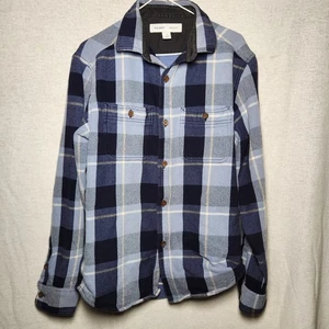 Old Navy Blue Paid Flannel Regular Fit Cotton Size M - Picture 1 of 5