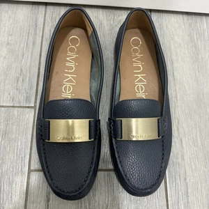 Calvin Klein Loafers Women’s Size 10 Lisette Slip-On Navy Pebbled Leather Flats - Picture 1 of 13