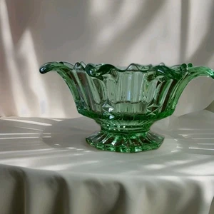 Art Deco Sowerby Heavy Green Glass Salad/ Fruit Bowl - Picture 1 of 10