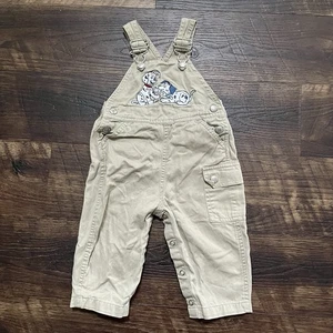 Vintage Disney Store 101 Dalmatians Khaki Embroidered Puppy Overalls 6m Romper - Picture 1 of 10